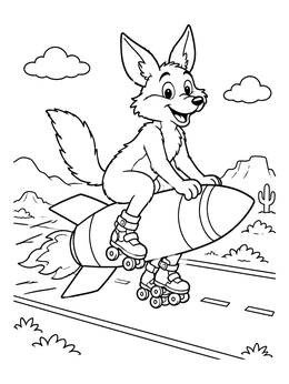 Free printable Cartoon Coyote Riding A Rocket coloring page