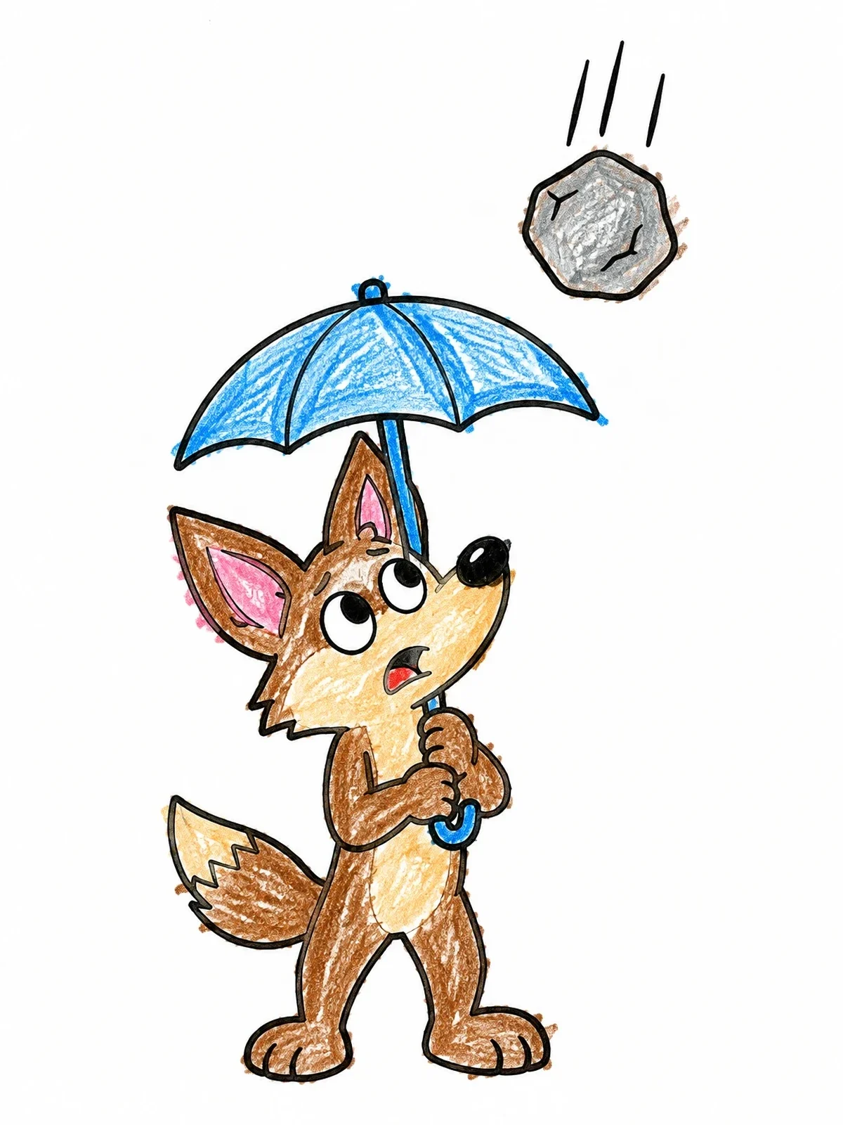 Colored example of the Cartoon Coyote With Umbrella And Falling Rock coloring page