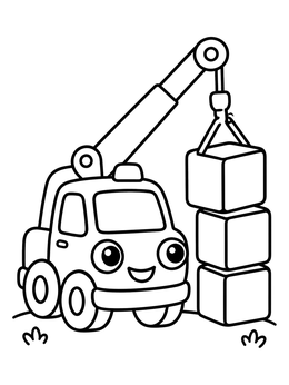 Free printable Cheerful Cartoon Crane Truck Stacking Blocks coloring page