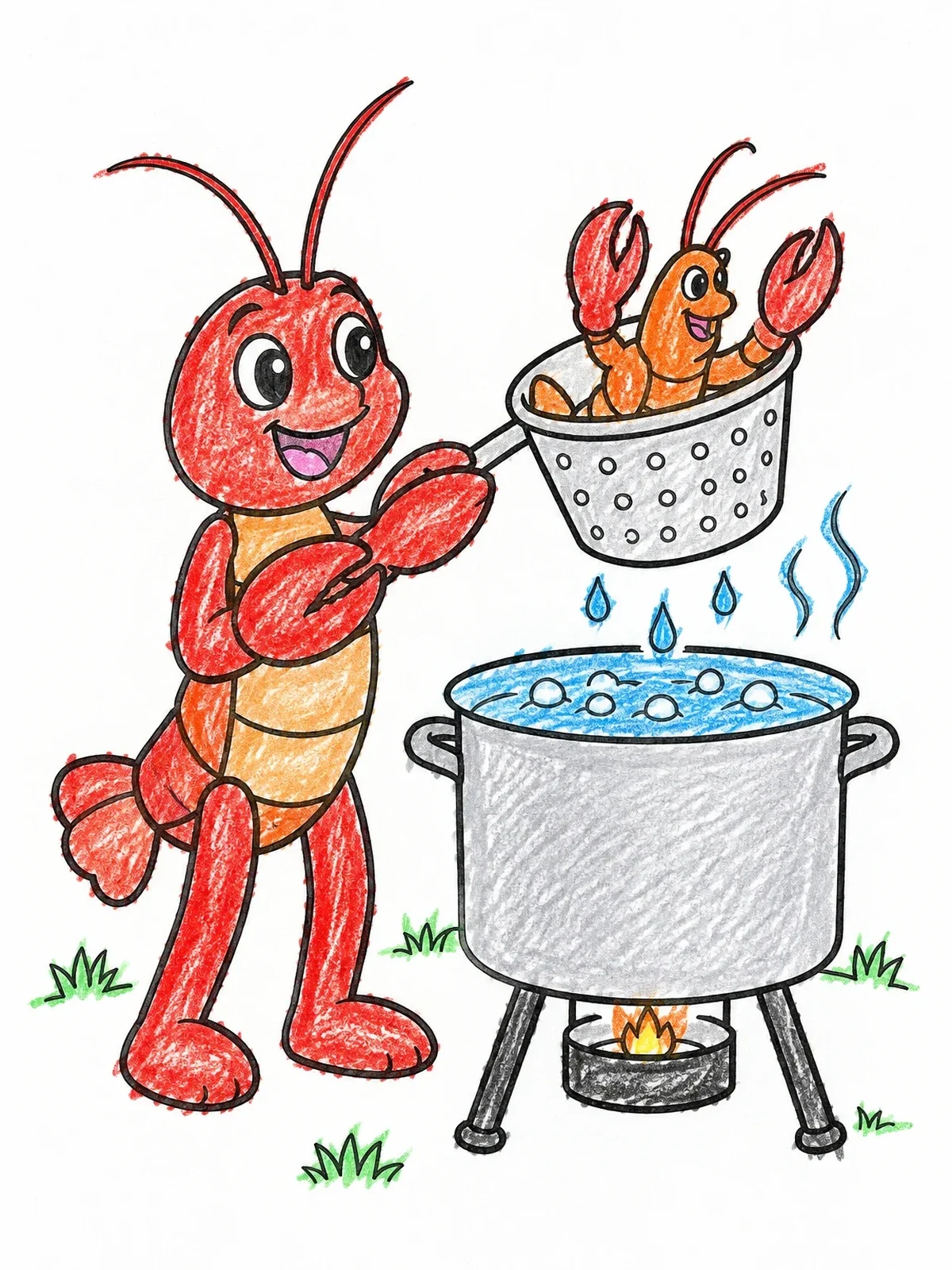 Colored example of the Cartoon Crawfish Boiling Outdoor Pot coloring page