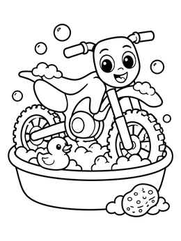 Free printable Cartoon Dirt Bike Bubble Bath coloring page