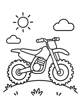 Free printable Cartoon Dirt Bike On Grassy Hill coloring page