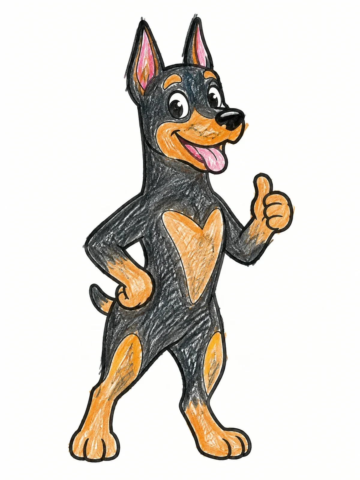 Colored example of the Happy Cartoon Doberman Giving Thumbs Up coloring page