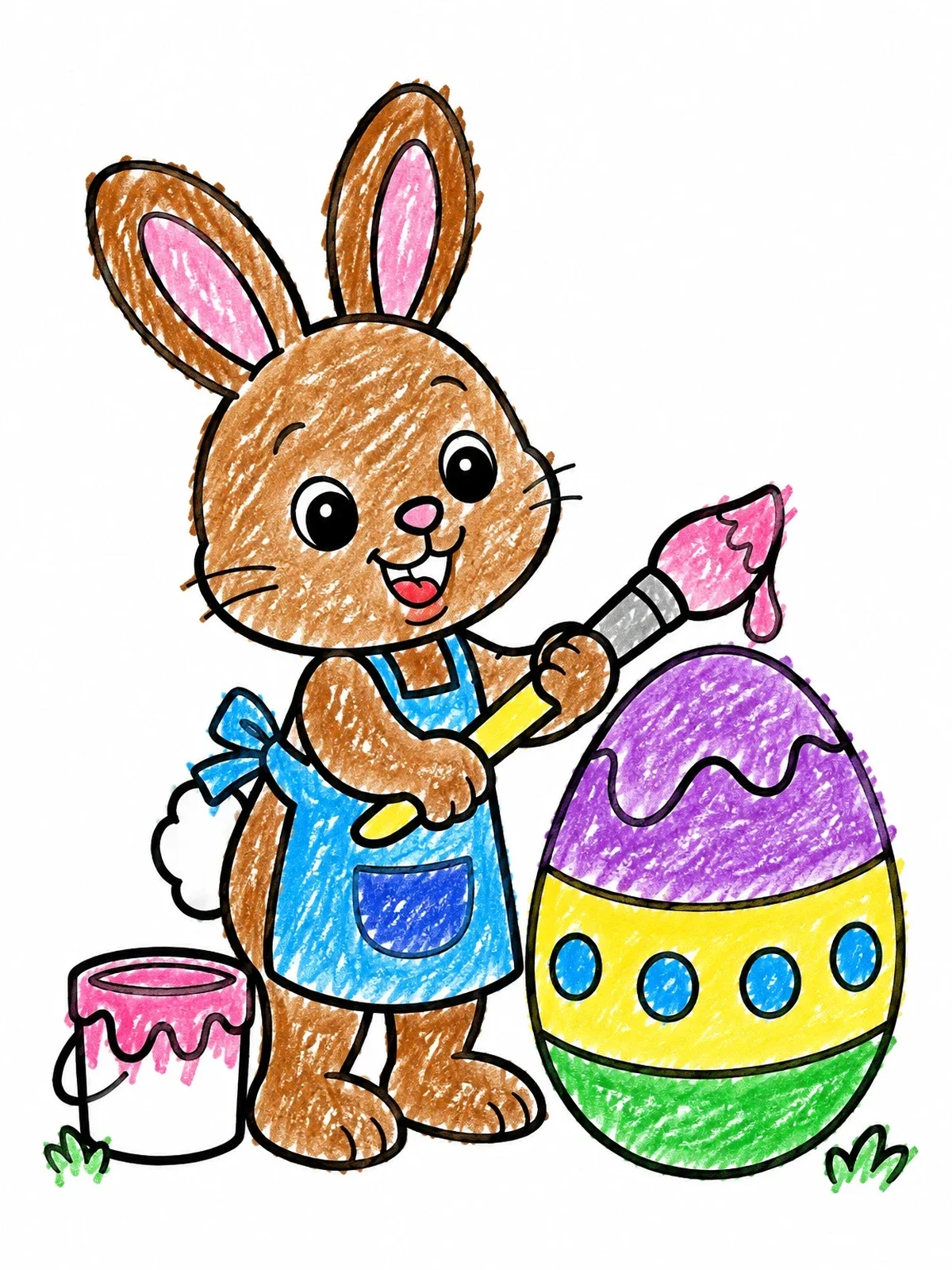 Colored example of the Cute Bunny Painting An Easter Egg coloring page