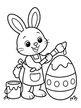 Free printable Cute Bunny Painting An Easter Egg coloring page