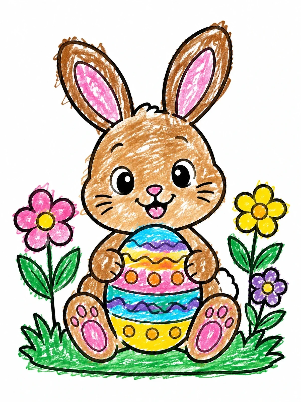 Colored example of the Cute Easter Bunny With Decorated Egg coloring page