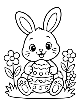 Free printable Cute Easter Bunny With Decorated Egg coloring page