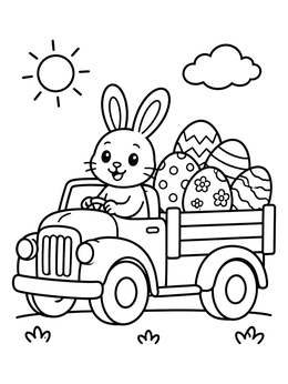 Free printable Easter Bunny Driving Vintage Truck coloring page