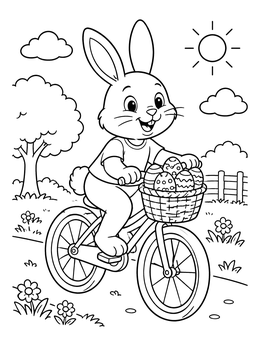 Free printable Easter Bunny Riding A Bicycle coloring page