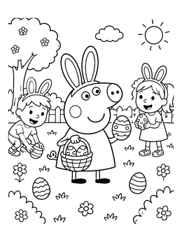 Free printable Pig Character Easter Egg Hunt coloring page