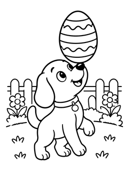 Free printable Puppy Balancing An Easter Egg coloring page