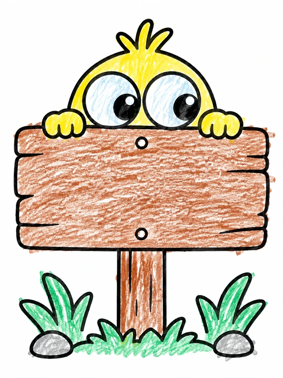 Colored example of the Cartoon Eyes Peeking Behind Sign coloring page