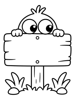 Free printable Cartoon Eyes Peeking Behind Sign coloring page