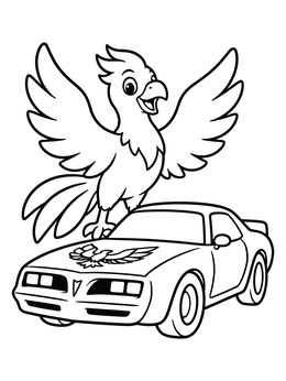 Free printable Cartoon Firebird With Muscle Car coloring page