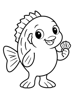 Free printable Cute Cartoon Fish With Seashell coloring page