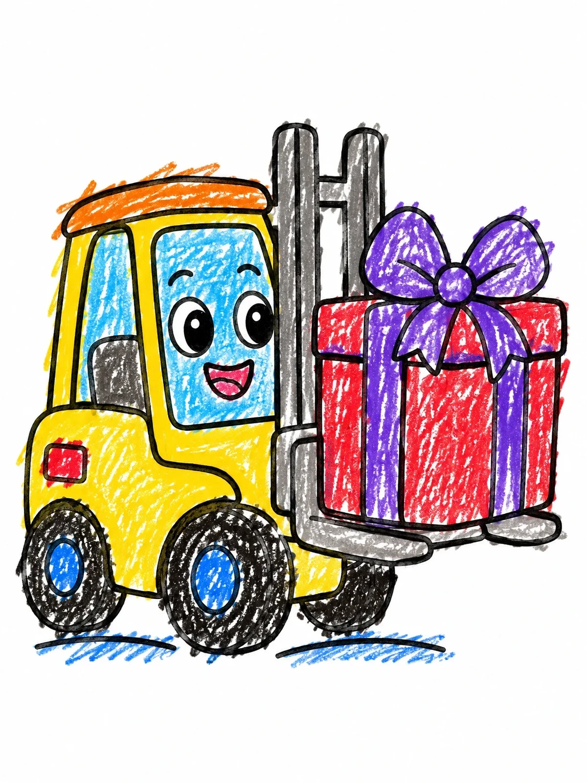 Colored example of the Cartoon Forklift Carrying Birthday Gift coloring page