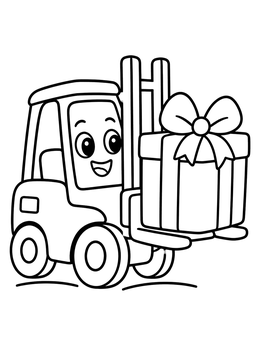 Free printable Cartoon Forklift Carrying Birthday Gift coloring page