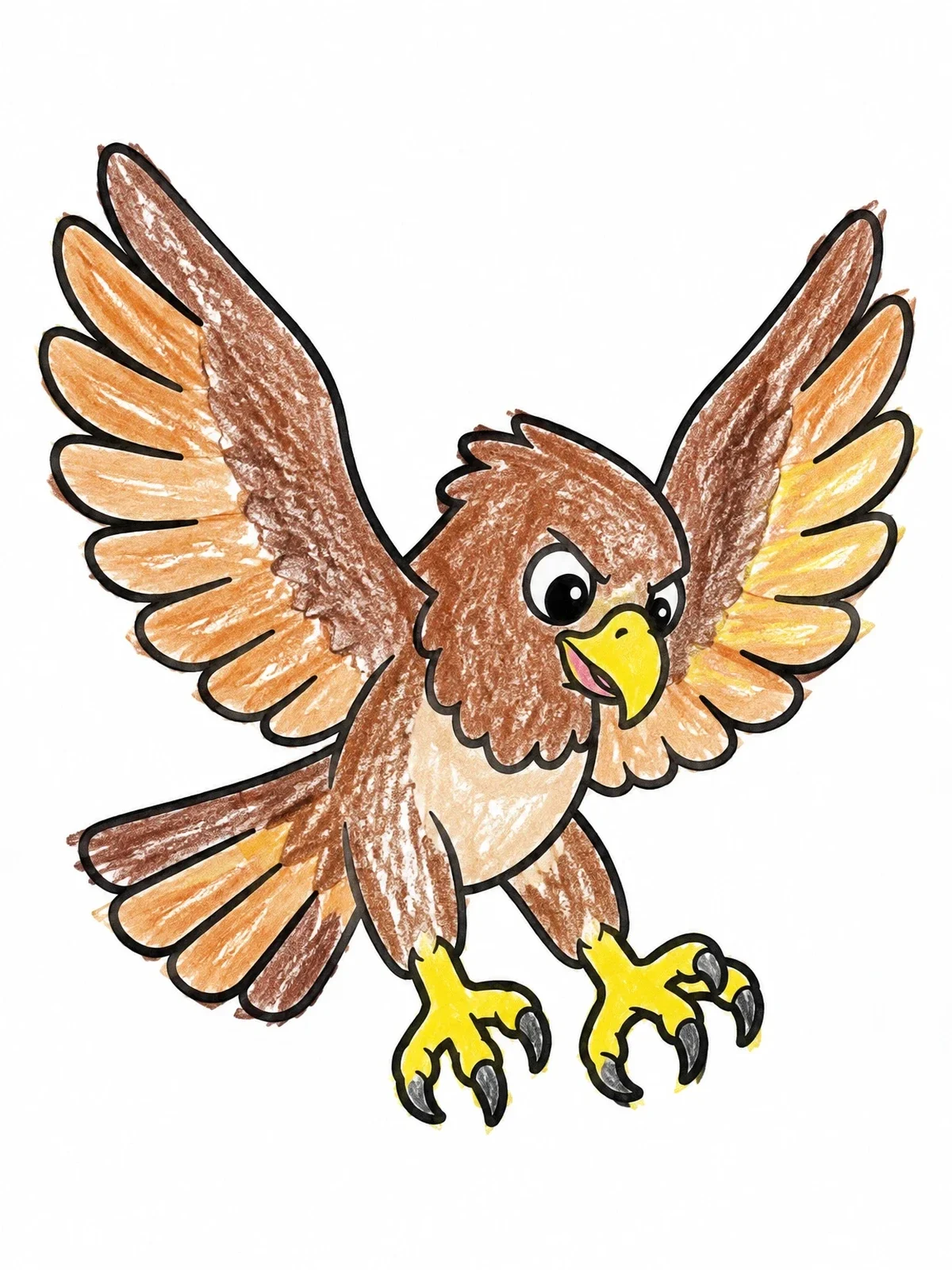 Colored example of the Cartoon Hawk Soaring With Open Wings coloring page