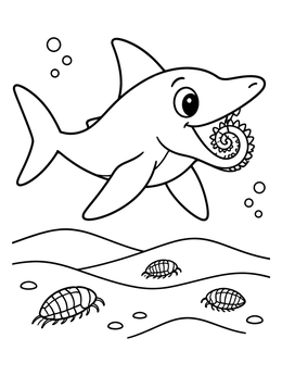 Free printable Cartoon Helicoprion With Trilobites coloring page