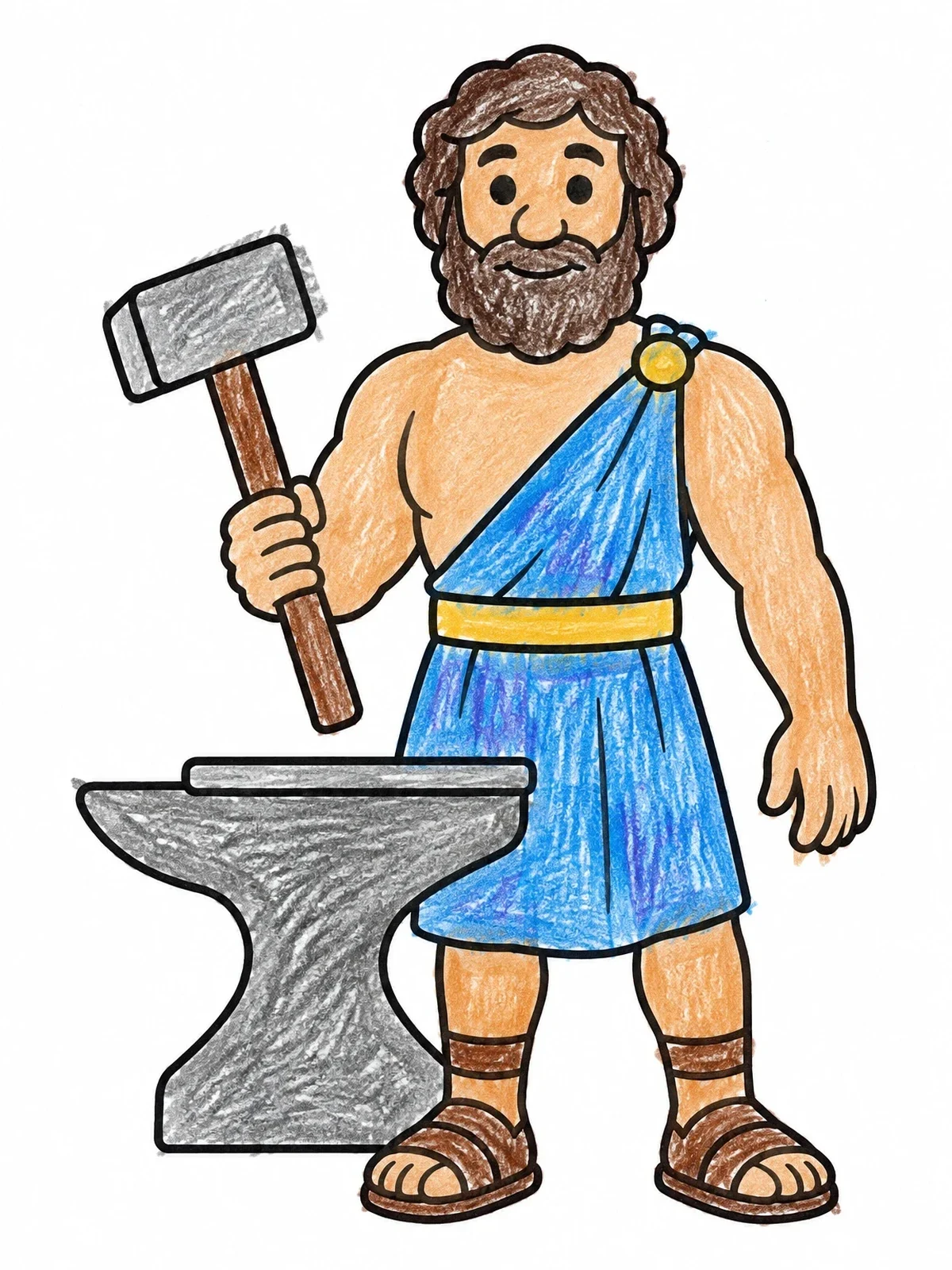 Colored example of the Cartoon Hephaestus With Hammer And Anvil coloring page