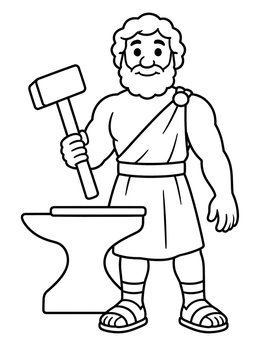 Free printable Cartoon Hephaestus With Hammer And Anvil coloring page