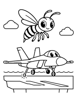 Free printable Cartoon Hornet Jet And Flying Bee coloring page