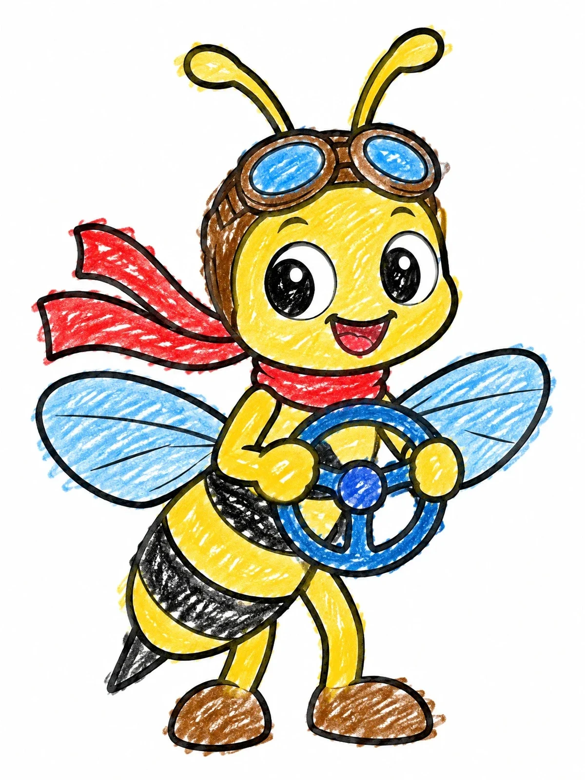 Colored example of the Cartoon Pilot Hornet With Steering Wheel coloring page