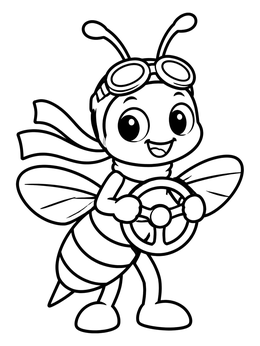 A cheerful insect pilot poses in this hornet coloring page with goggles and a wheel.