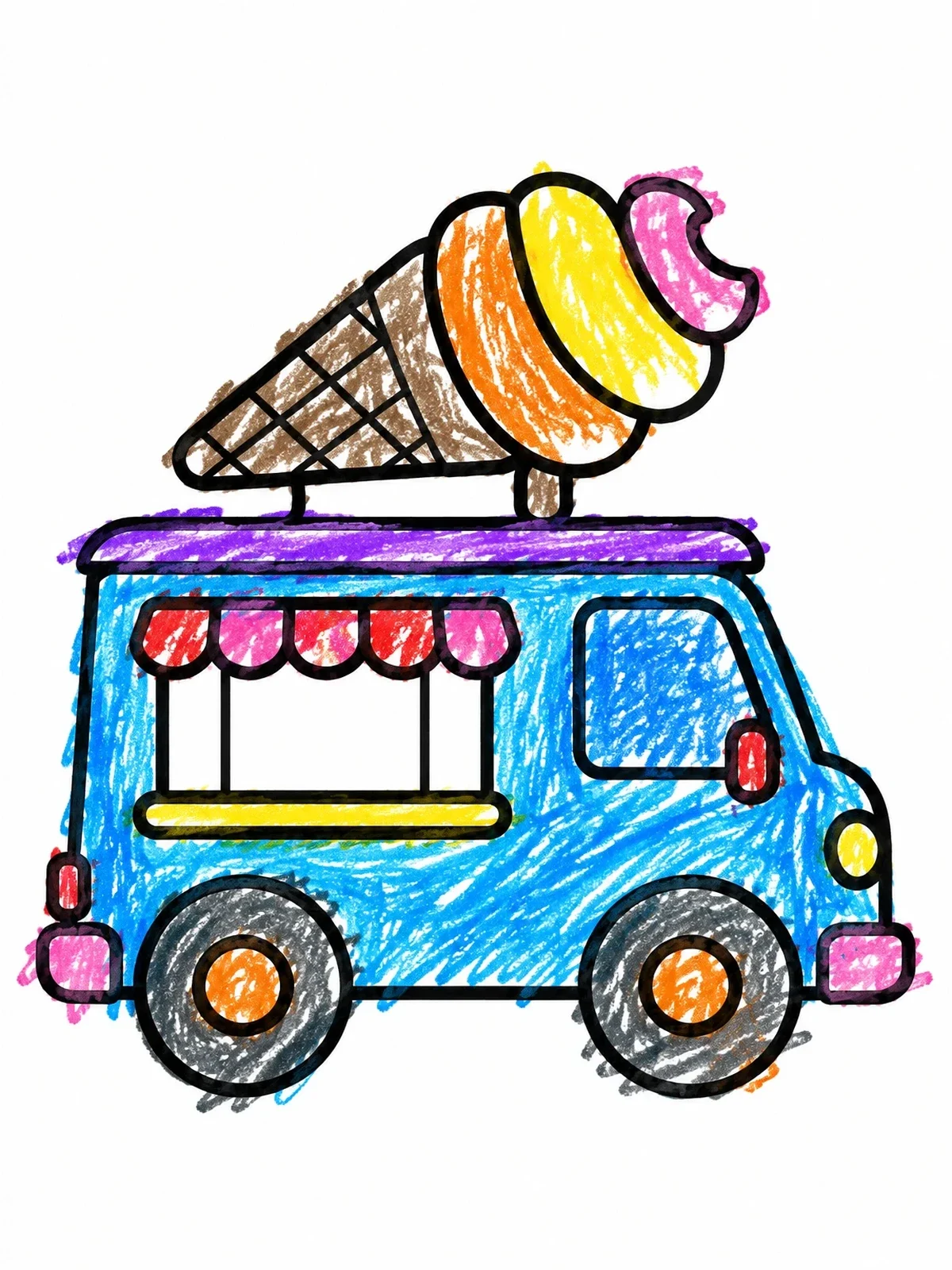 Colored example of the Cartoon Ice Cream Truck With Giant Cone coloring page