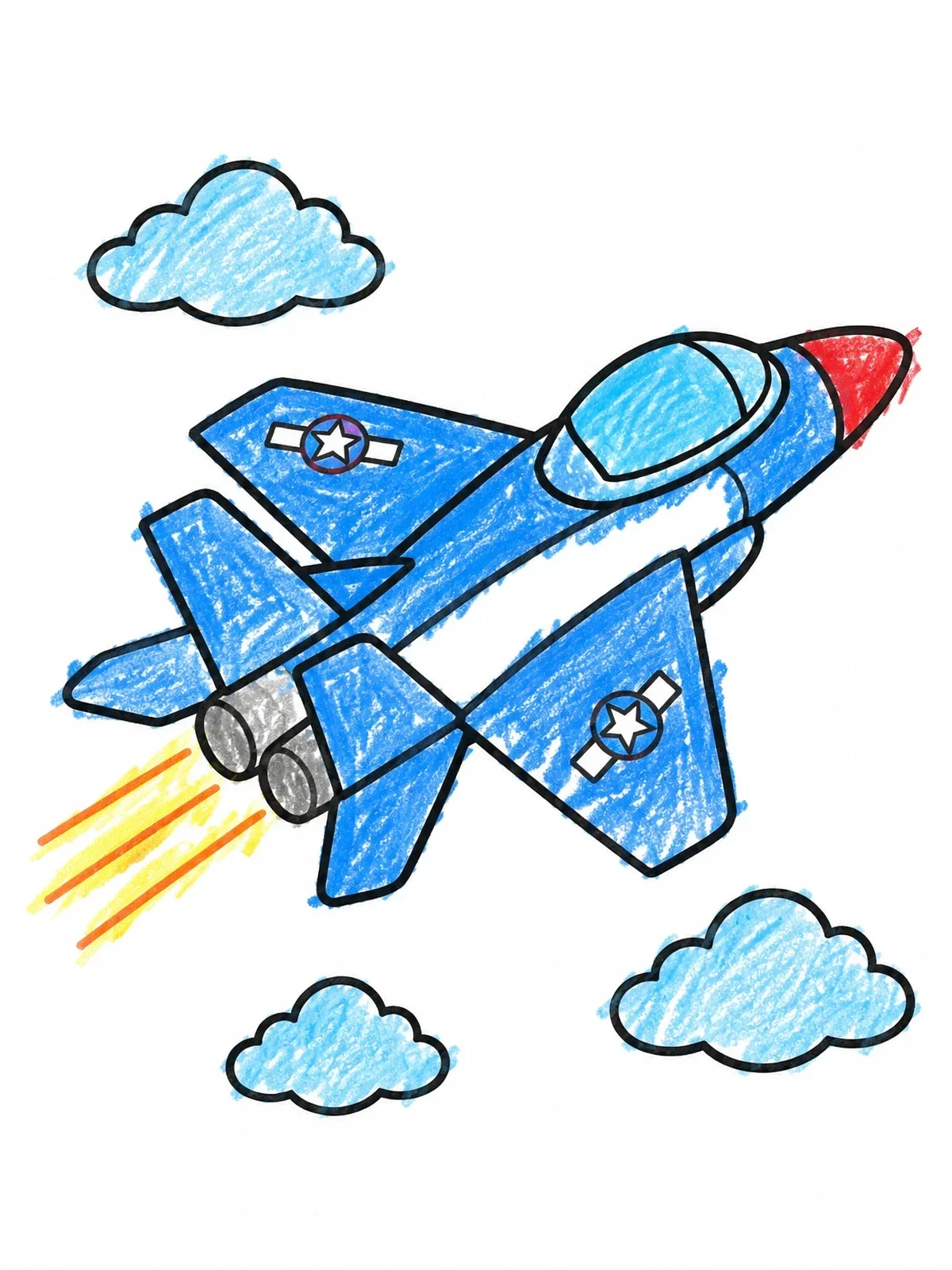 Colored example of the Cartoon Jet Airplane Flying High coloring page