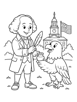 Free printable John Adams And Bald Eagle With Quill coloring page