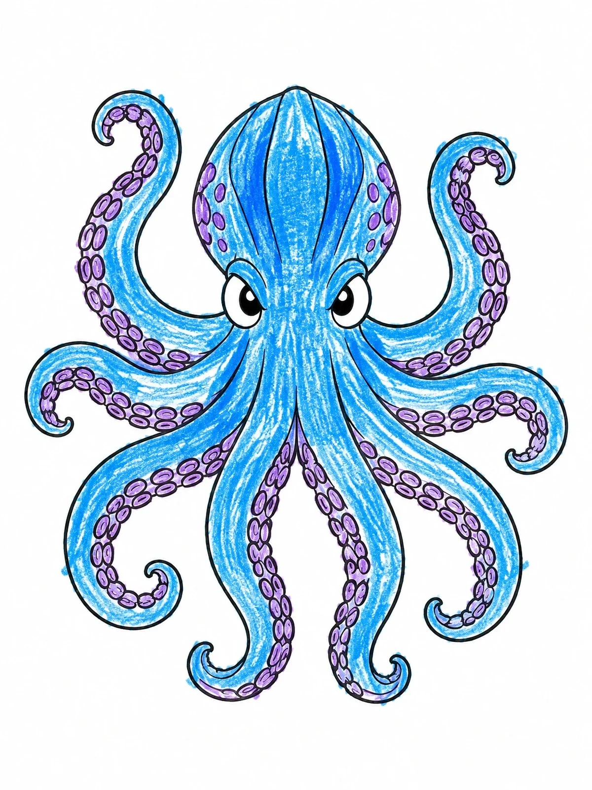 Colored example of the Cartoon Kraken Sea Monster coloring page