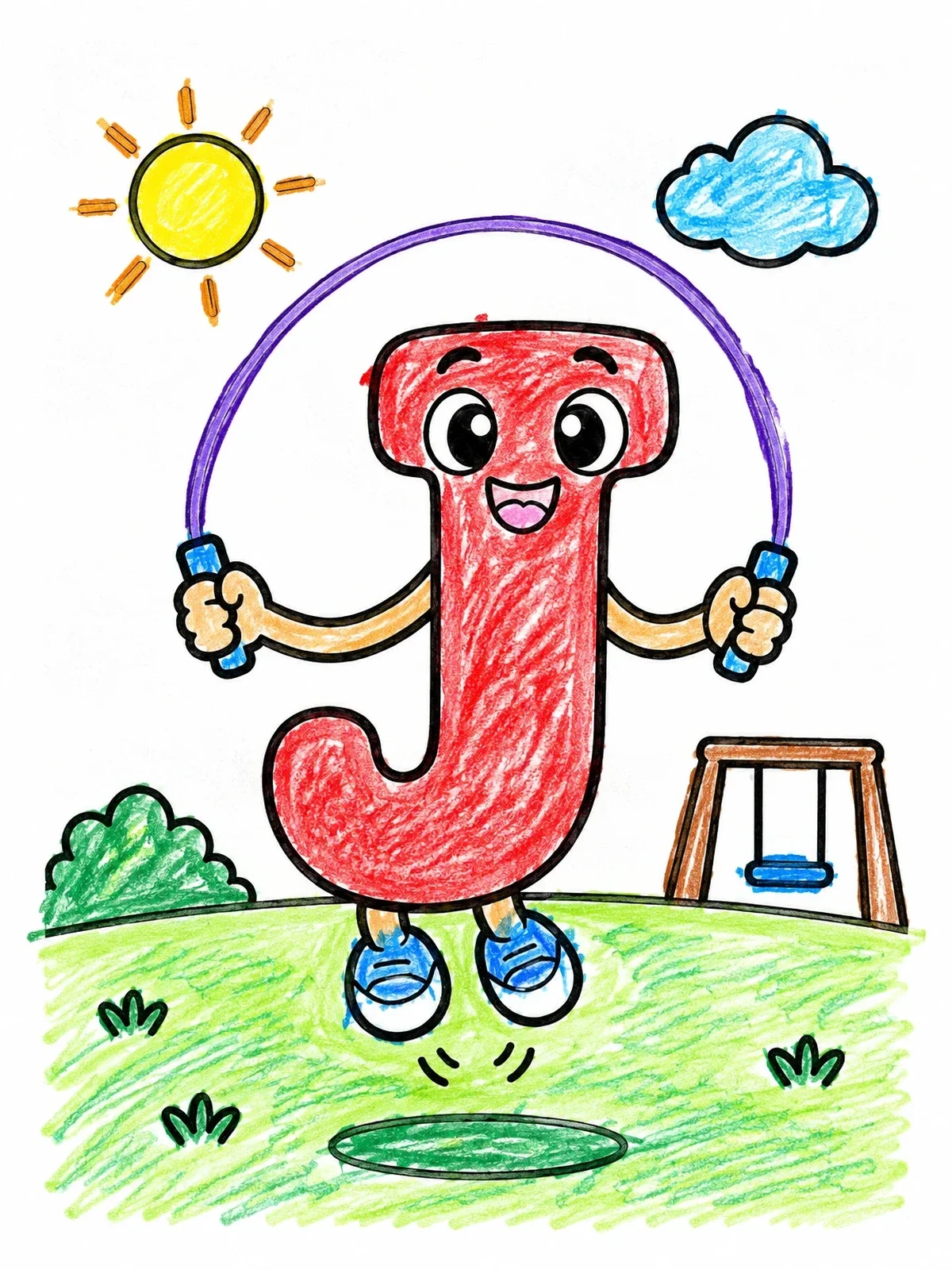 Colored example of the Letter J Jumping Rope Outdoors coloring page