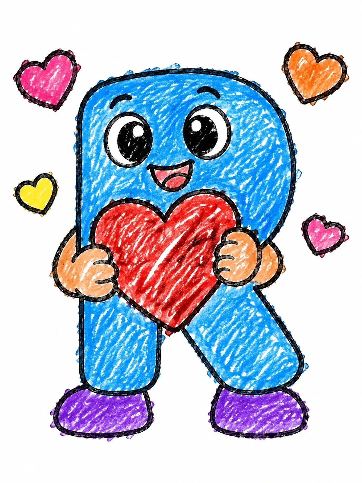 Colored example of the Cartoon Letter R Holding A Heart coloring page