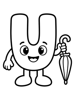 Free printable Cartoon Letter U With Umbrella coloring page