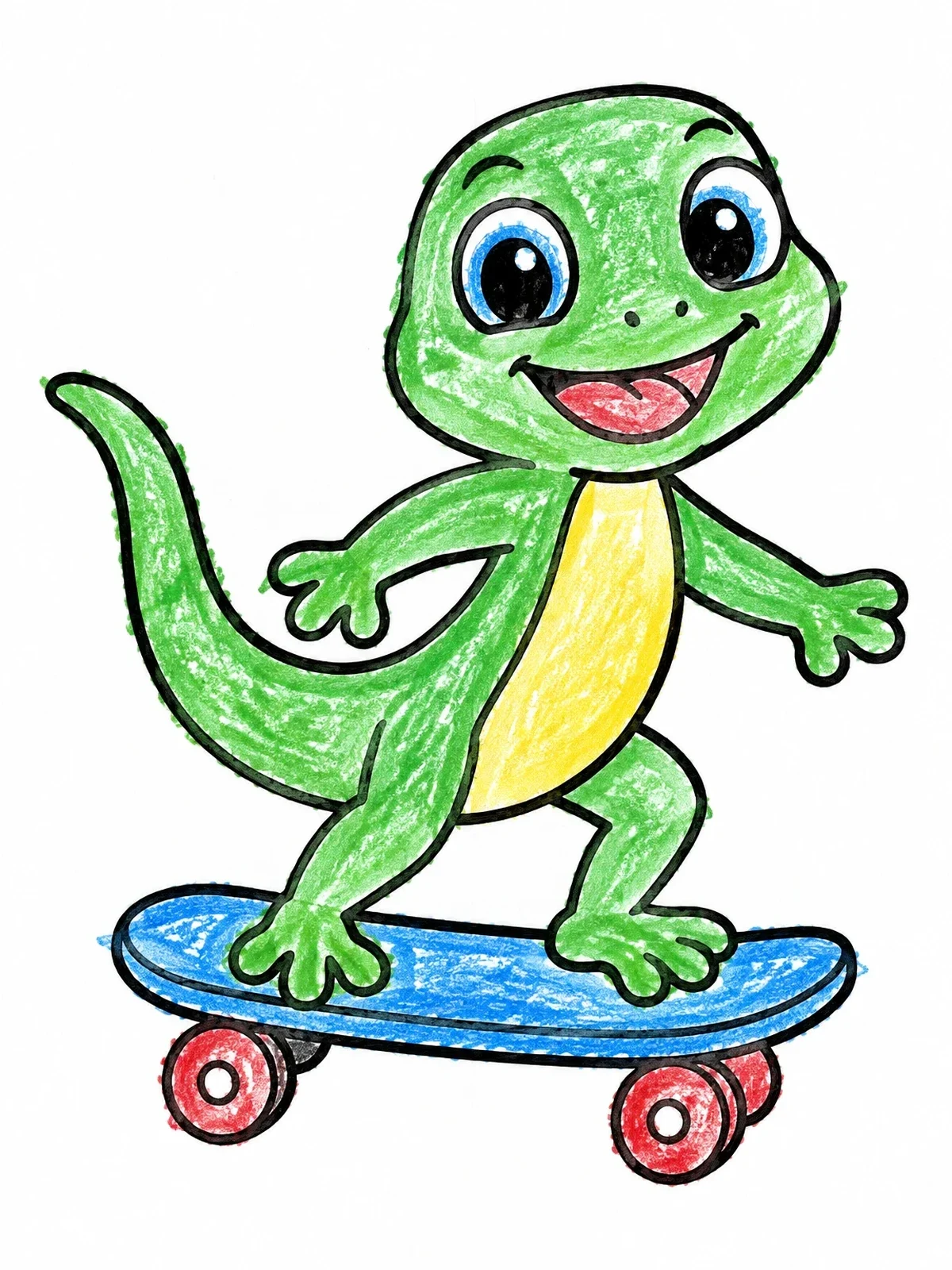 Colored example of the Cartoon Lizard On A Skateboard coloring page