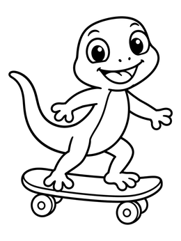 Free printable Cartoon Lizard On A Skateboard coloring page