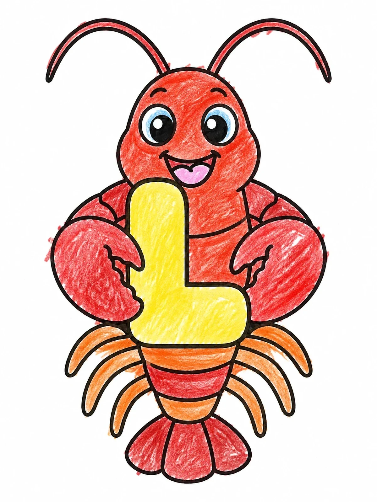 Colored example of the Cartoon Lobster With Letter L coloring page