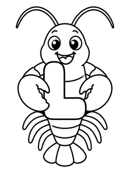 Free printable Cartoon Lobster With Letter L coloring page