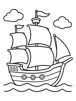 Free printable Cartoon Mayflower Sailing On Gentle Waves coloring page