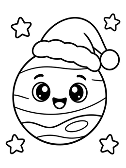 Free printable Cute Cartoon Neptune Wearing Santa Hat coloring page