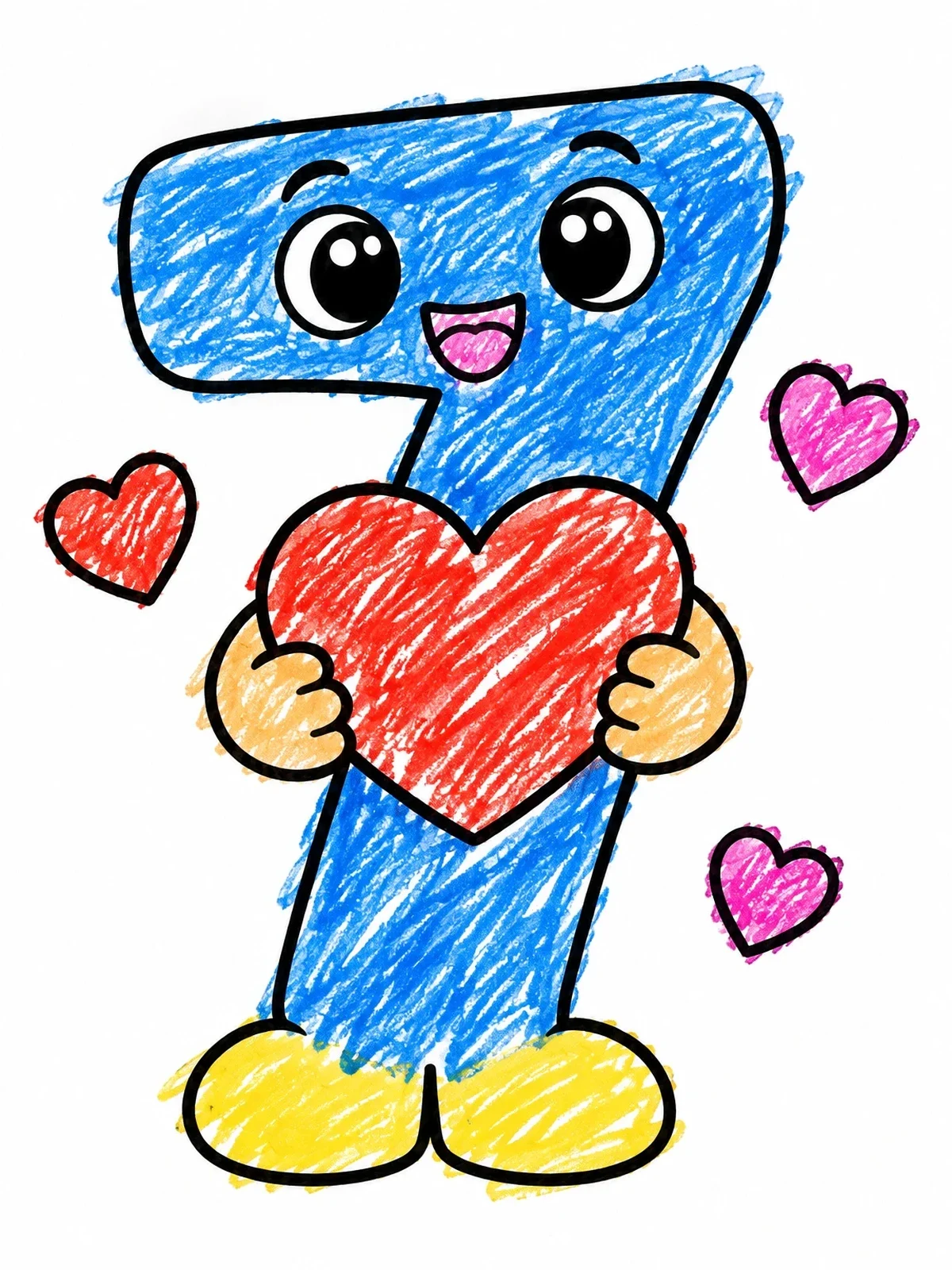 Colored example of the Cute Cartoon Number Seven With Heart coloring page