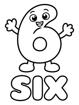 Free printable Cartoon Number Six With Word Six coloring page