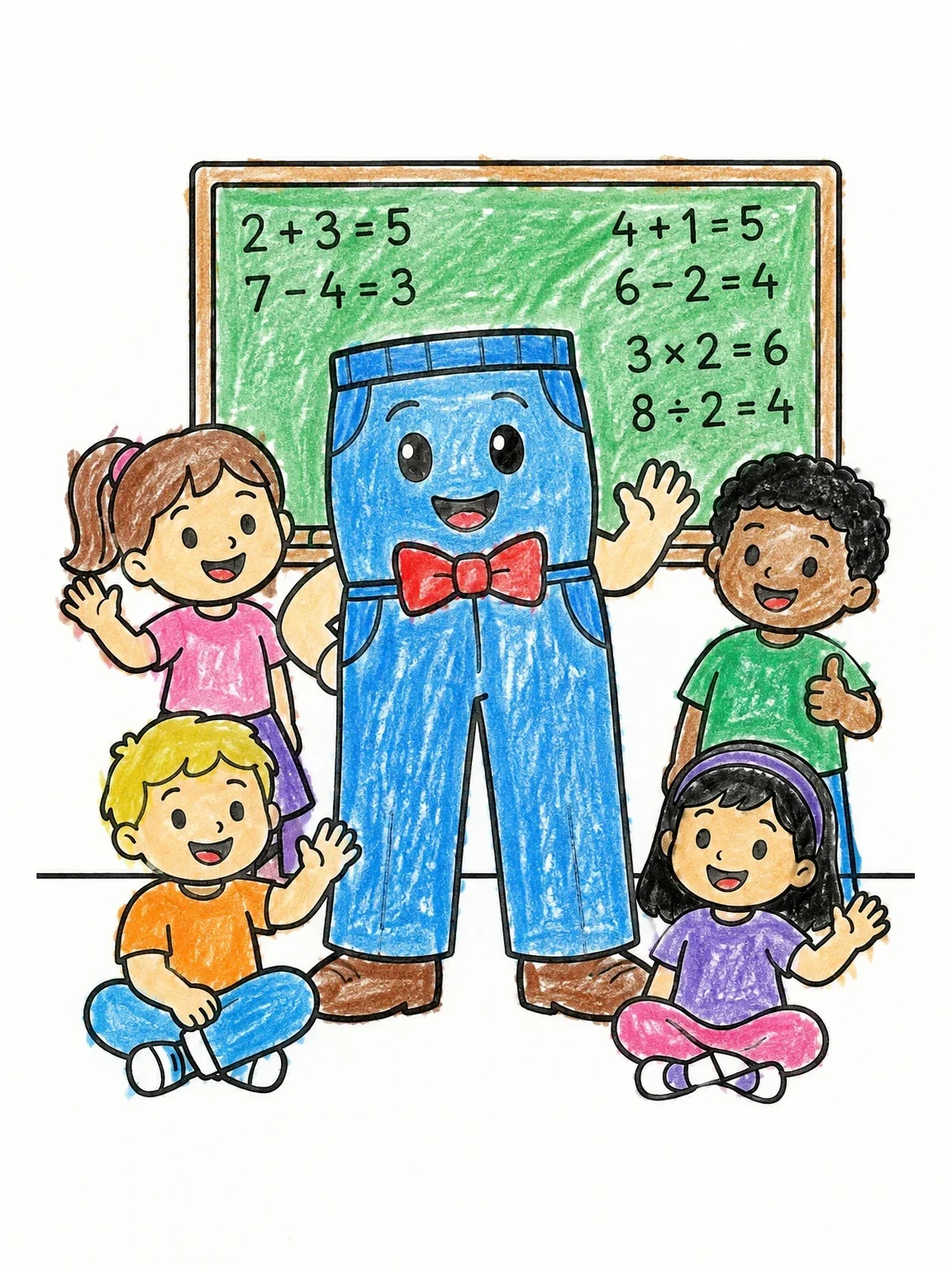 Colored example of the Cartoon Pants Teacher In Classroom coloring page
