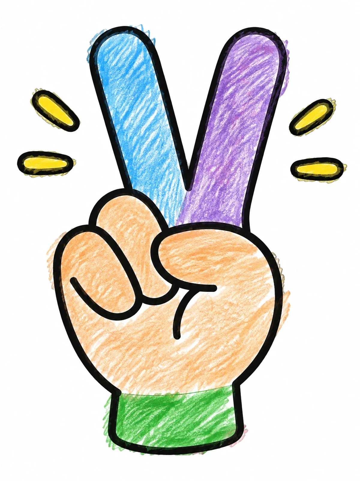 Colored example of the Cartoon Peace Sign Hand coloring page