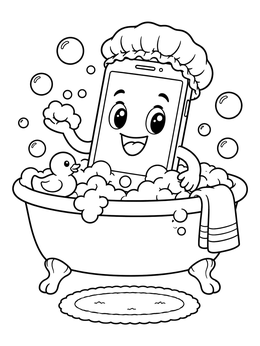Free printable Cartoon Phone Taking A Bubble Bath coloring page