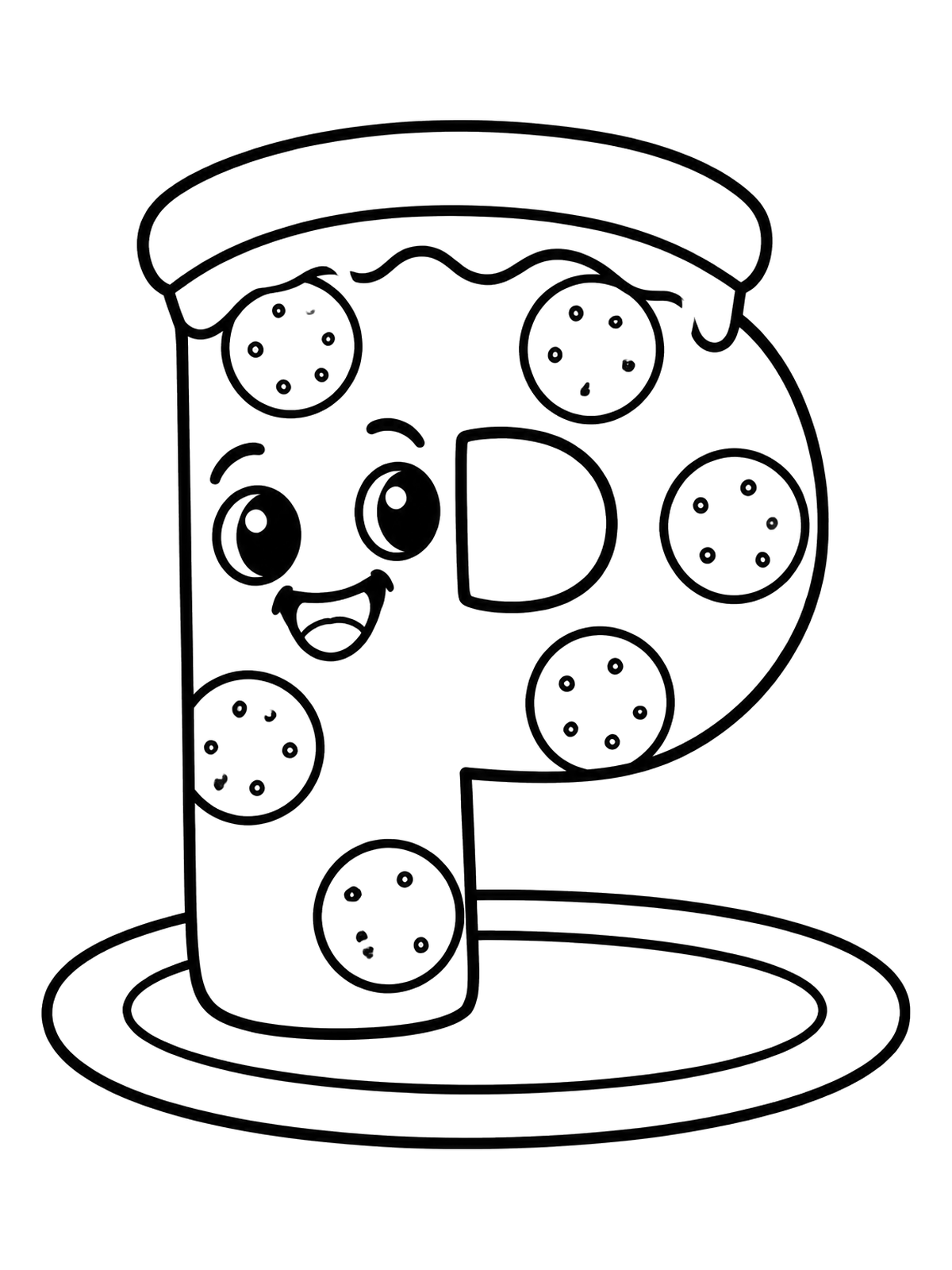 Letter Epaper Size Cartoon Pizza Letter P On A Plate Coloring Page