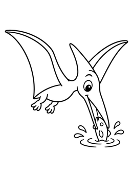 Free printable Cartoon Pteranodon Catching A Fish coloring page