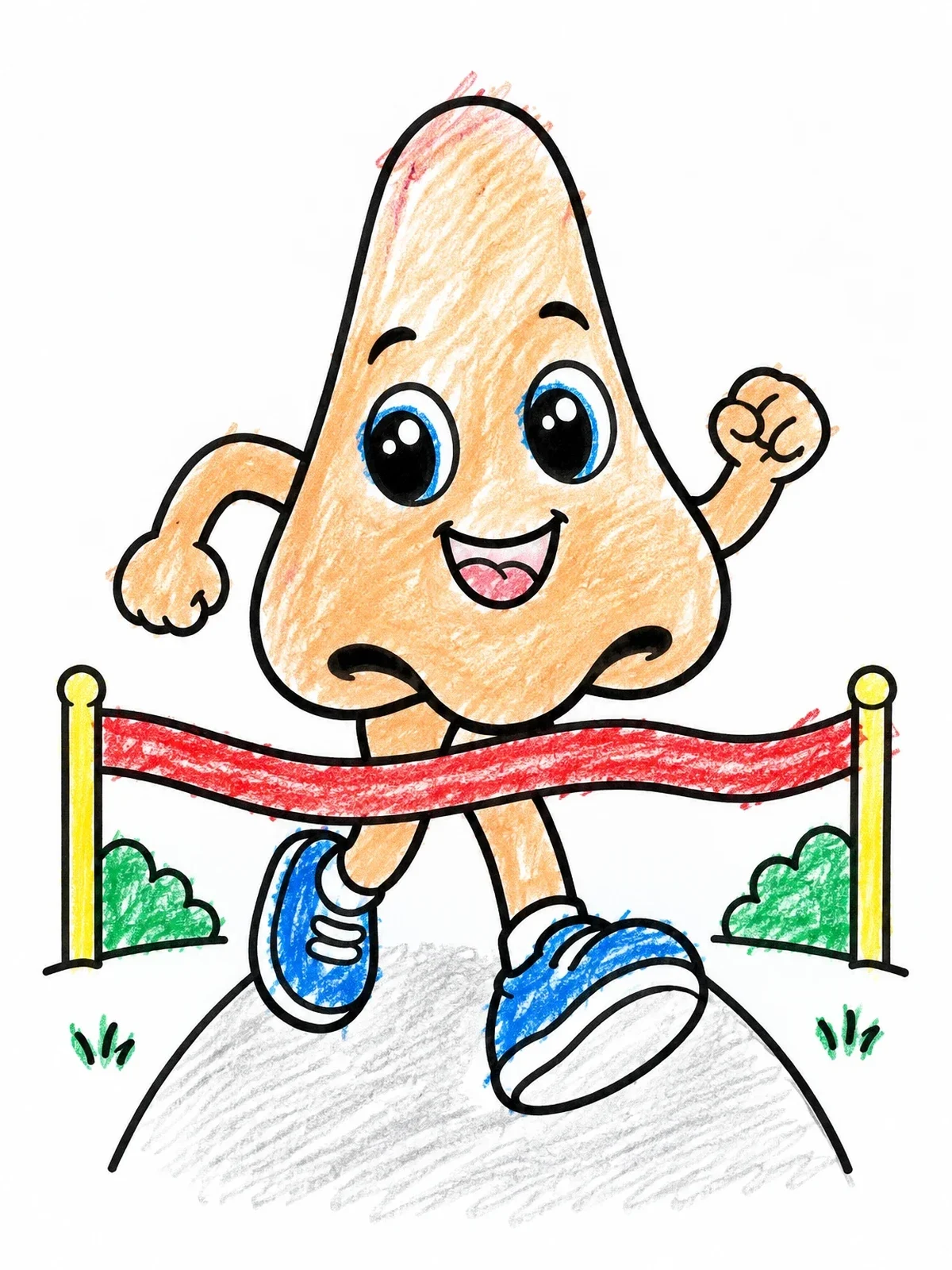 Colored example of the Cartoon Running Nose Crossing Finish Line coloring page
