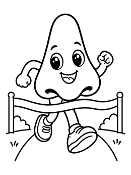 Free printable Cartoon Running Nose Crossing Finish Line coloring page
